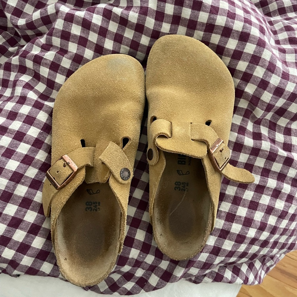 Birkenstock Bostons Tan Suede Mules